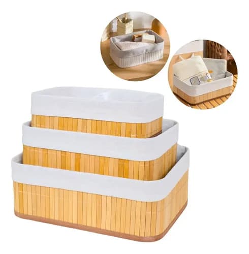 Kit 3 Cestos Organizadores De Bambu Multiuso