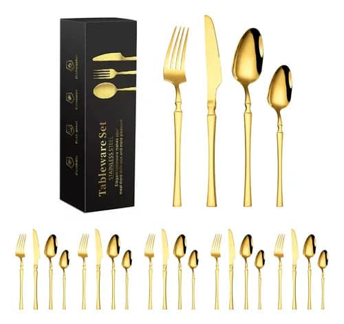 Faqueiro Aço Inox Luxo 24 Peças Dourado