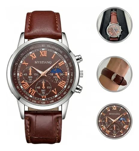 Relógio Masculino Mystianq Pulseira De Couro 42mm