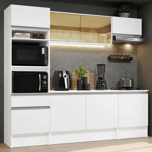 Armario de Cozinha Completa Modulada Madesa Diamante Branco com Torre e Balcao com Tampo para Cooktop por R$ 1.241