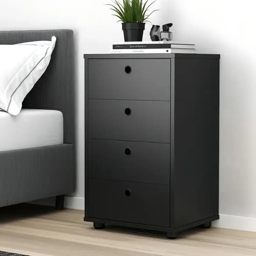 Gaveteiro Clássico Preto 4 Gavetas com Corrediças Metálicas 67,3 cm