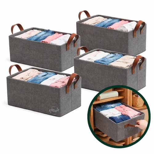 Kit 4 Caixas/Cestos Organizadores Dobráveis Cinza para Guarda-Roupa e Gavetas por R$ 46 (cupom LIQUIDACASA)