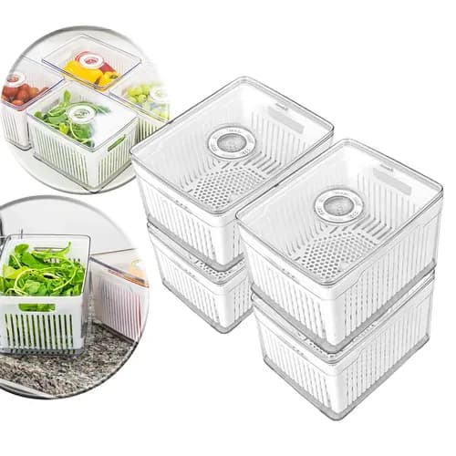 Kit 4 Cestos Organizadores de Geladeira 4,0L Transparente
