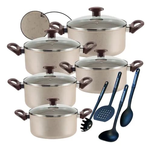 Jogo de Panelas Marcolar 9 Peças Teflon 6 Camadas (Crema) por R$ 182 no Pix com cupom OFERTASMELI