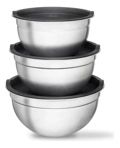 Conjunto de Bowls Inox com Tampa Bumper Cinza