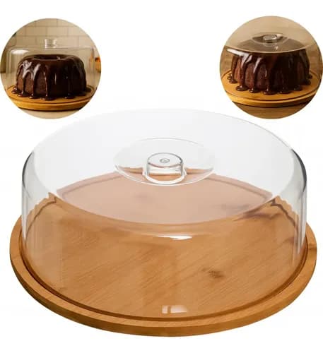 Boleira Porta Bolo de Bambu 28cm com Tampa Cúpula em Acrílico por R$ 46,99