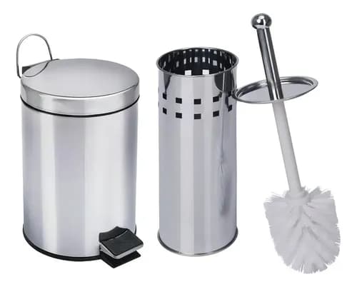 Kit Lixeira de Aco Inox 3 Litros + Escova Sanitaria Travel Max (Cinza) por R$ 50,02