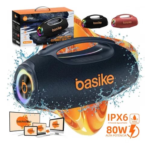 Caixa de Som Basike Boombox 80W Bluetooth 5.3 RGB IPX6