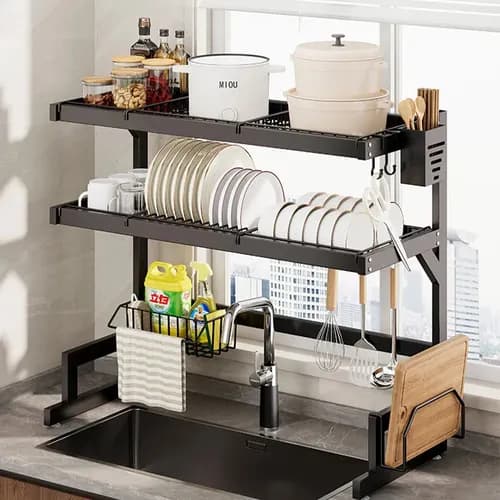 Escorredor de Louça Suspenso 85cm Aço Carbono Preto 2 Camadas