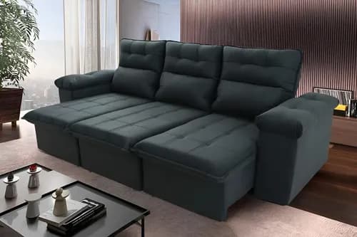 Sofá Retrátil e Reclinável King House Verona 2,30m Cinza Lunar com Molas Bonnel por R$ 1.783 (cupom VALEPROMO)