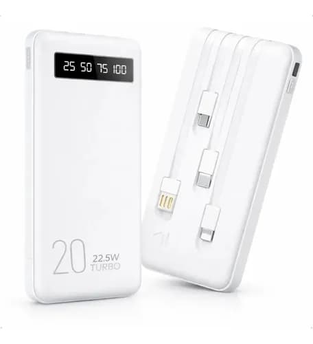 Power Bank 20000mAh 22,5W com Display Digital Branco