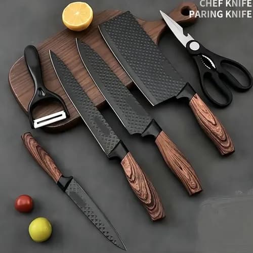 Jogo de Facas Inox Antiaderente Marrom-escuro 6 Peças