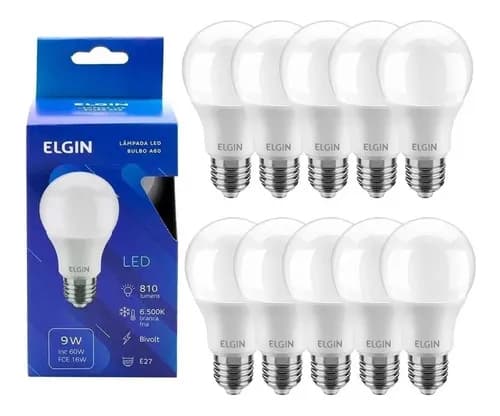 Kit 10 Lâmpadas LED 9W Bulbo E27 6500K Bivolt