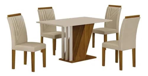 Conjunto Sala de Jantar Miami Yescasa com Mesa 1,20m e 4 Cadeiras Freijo/Off White/Palha por R$ 703,72 no Pix (cupom OFFMELI)