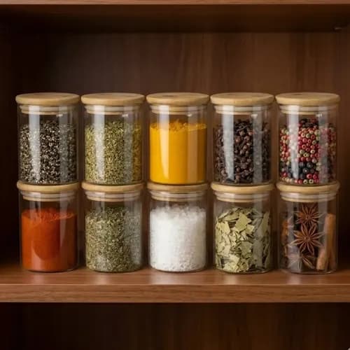 Kit 10 Potes Herméticos Pítia 200ml Vidro e Bambu