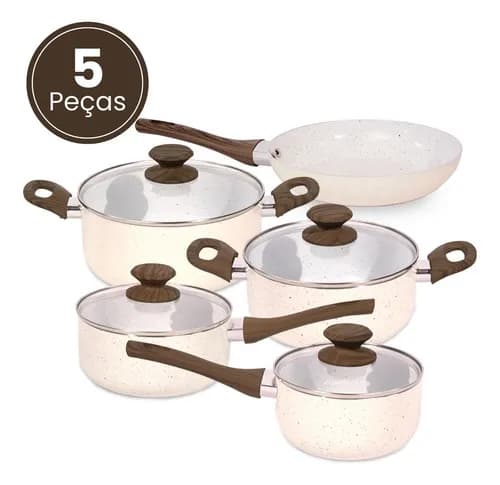 Jogo de Panelas Antiaderente Legacy 5 Peças Bege Colinox