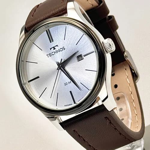 Relógio Technos Masculino Steel Prateado Couro