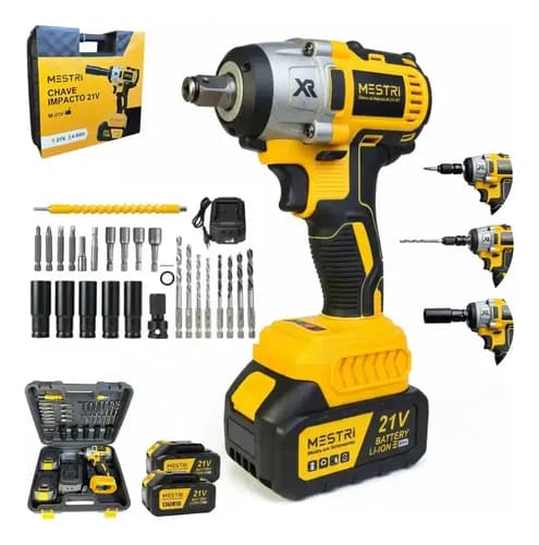 Chave de Impacto e Parafusadeira MESTRI 21V Brushless com 2 Baterias 4Ah e Maleta