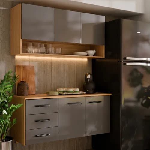 Armário de Cozinha Completo 5 Portas 3 Gavetas Grafite