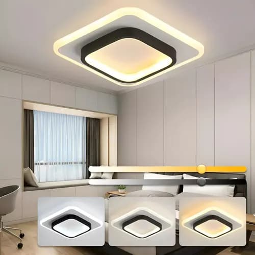 Plafon LED Sobrepor Quadrado Preto Bivolt 3 Cores