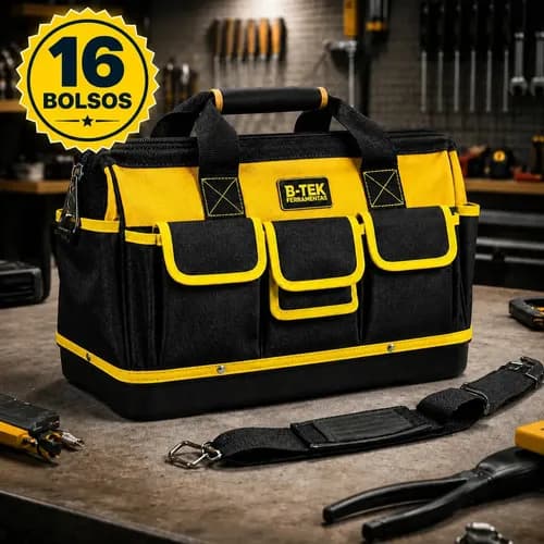 Bolsa de Ferramentas B-TEK BT-398 Reforcada em Lona, 16 Bolsos, Fundo Emborrachado - R$85 no Pix