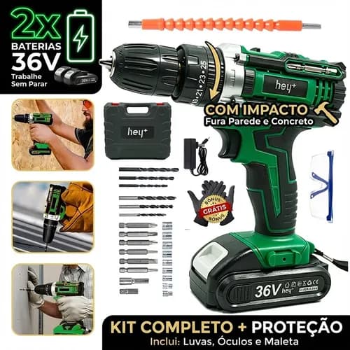 Parafusadeira 36v 3 Em 1 Com 2 Baterias e Kit