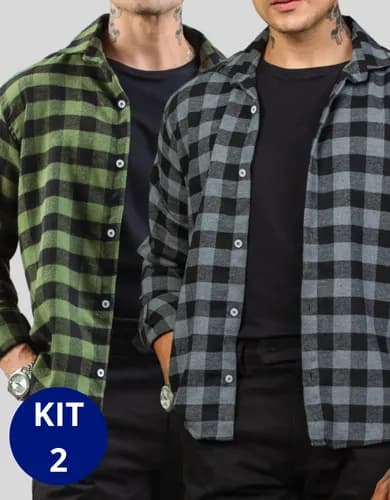 Kit 2 Camisas Xadrez Masculinas Manga Longa por R$ 107 com cupom MODANOML