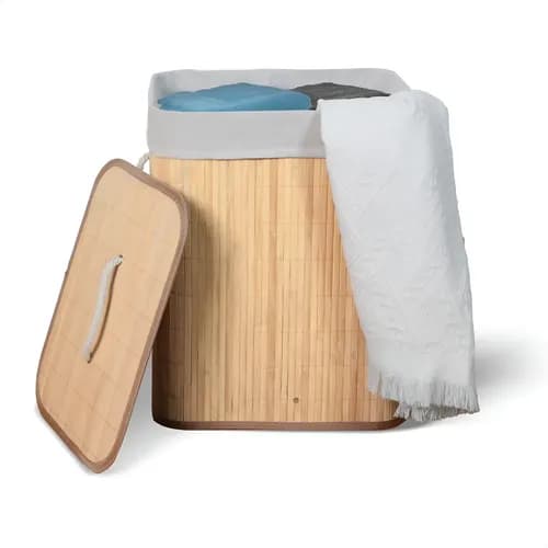 Cesto de Roupa Suja de Bambu 50L Kontuz com Tampa e Alcas por R$ 49,90