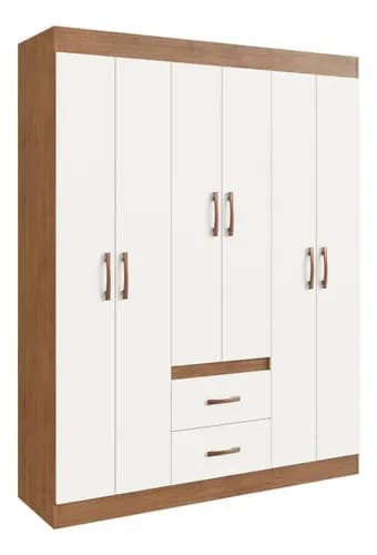 Guarda-Roupa Solteiro Doripel Sidney 6 Portas 2 Gavetas Off White/Nogueira por R$ 339,90