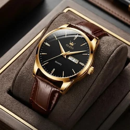 Relógio Masculino Olevs Social com Pulseira de Couro - À Prova d'Água