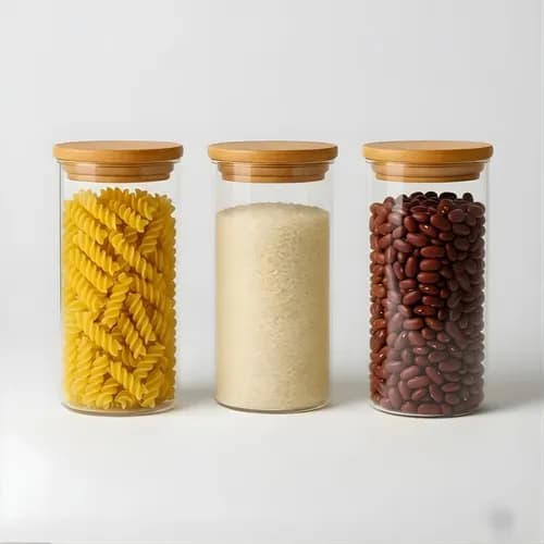 Kit 3 Potes Herméticos Vidro Tampa Bambu 1L Casambiente