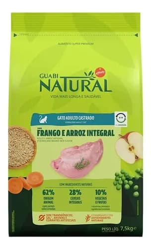 Ração Guabi Natural Gatos Castrados Frango e Arroz 7,5kg com cupom SOHOJE