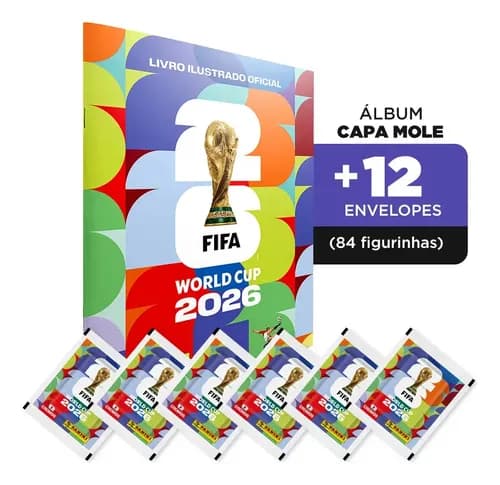 Álbum Copa do Mundo FIFA 2026 Capa Mole + 84 Figurinhas (12 Envelopes) com Cupom