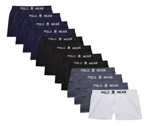 Kit 12 Cuecas Infantil Boxer Microfibra Polo Wear