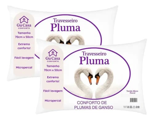 Kit 2 Travesseiros Plumas 70x50cm Antiácaros