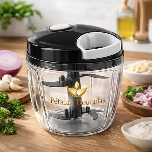 Triturador de Alimentos Manual 900ml Pétalas Douradas 5 Lâminas