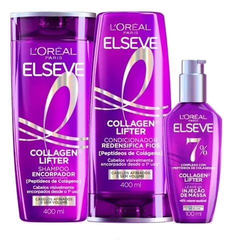 Kit Elseve Collagen Lifter 400ml + 400ml + 100ml (Shampoo + Condicionador + Leave-in) por R$ 99,90