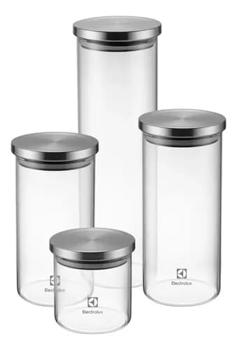 Kit 4 Potes Herméticos Electrolux Vidro com Tampa Inox