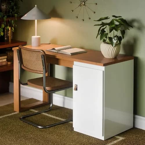 Escrivaninha Paris 115cm com 1 Porta (Branco/Canela) por R$ 194 no Pix (cupom OFFMELI)