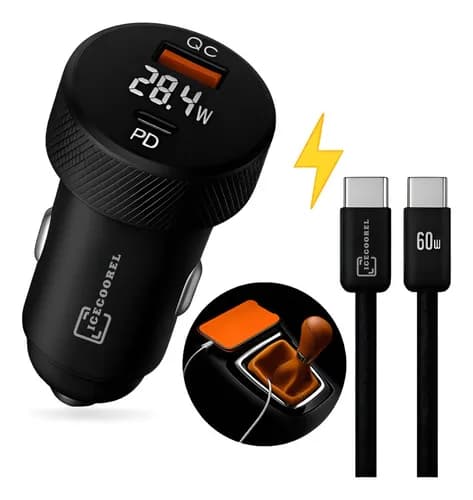Carregador Veicular Turbo 60W Ice Coorel USB-C e USB
