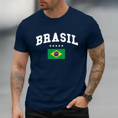 Camiseta Masculina 100% Algodão Brasil Copa 2026