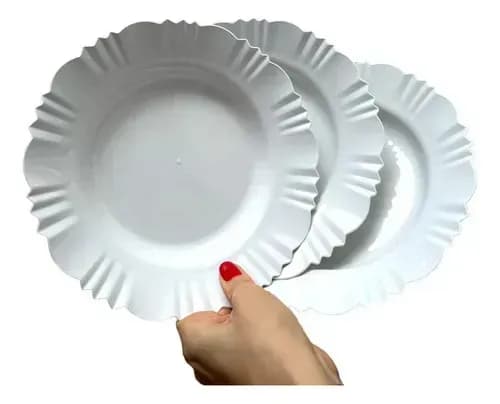 Kit 50 Pratos Plásticos Redondos Refeição
