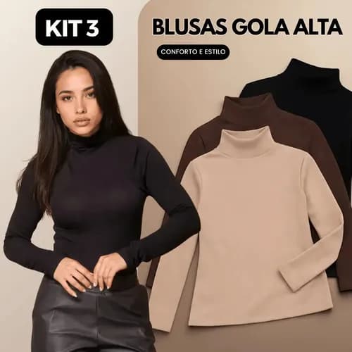 Kit 3 Blusas Femininas Cacharrel Gola Alta Manga Longa por R$ 59,49 (R$ 19,83 cada) com cupom MODANOML