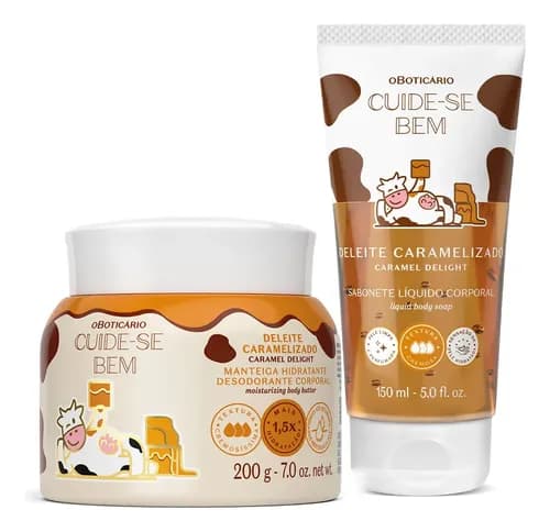 Combo Cuide-se Bem Deleite Caramelizado (Manteiga Corporal 200g + Sabonete Líquido 150ml) por R$ 99,80 no Boticário