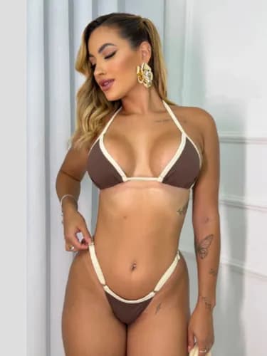 Biquíni Bicolor Cortininha Fio Dental com Regulagem