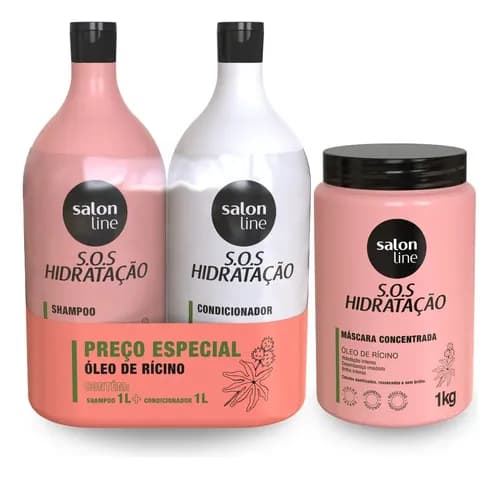 Kit Salon Line S.O.S Hidratação: Shampoo 1L + Condicionador 1L + Máscara 1kg por R$79,82 no Mercado Livre