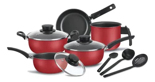 Conjunto de Panelas Dona Chefa Elegan 8 Pecas Antiaderente Vermelho com Cupom