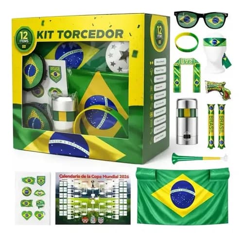 Kit Torcedor Brasil com 12 Itens para Copa/Jogos por R$ 51,29
