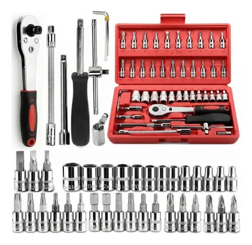 Kit Ferramentas 46 Peças com Chave Catraca para Moto e Carro