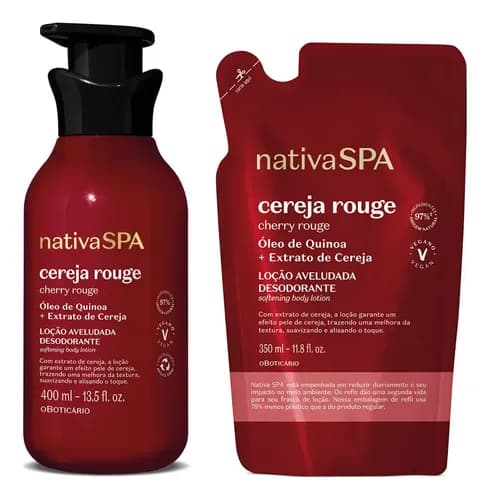 Combo Nativa Spa Cereja Rouge: Loção 400ml + Refil por R$ 78,90